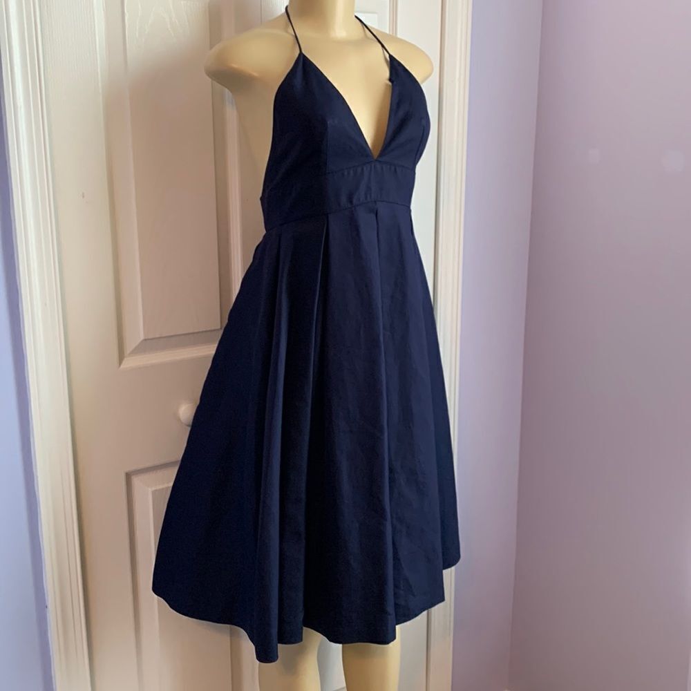 J. Crew Cotton Halter Bridal Party Special Event Cocktail Dance Dress Navy